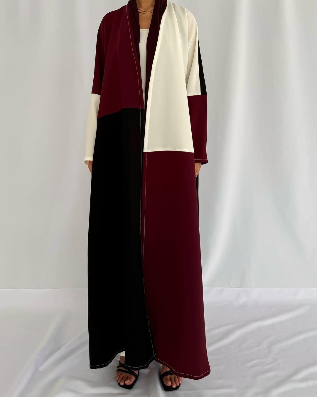 Crepe three shades abaya - Burgundy