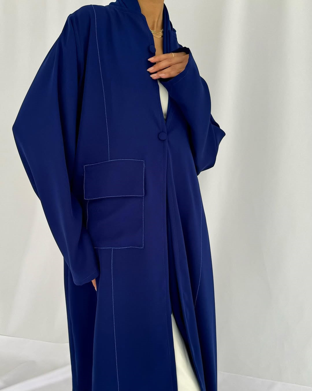 Blazer cut abaya in crepe - Royal Blue