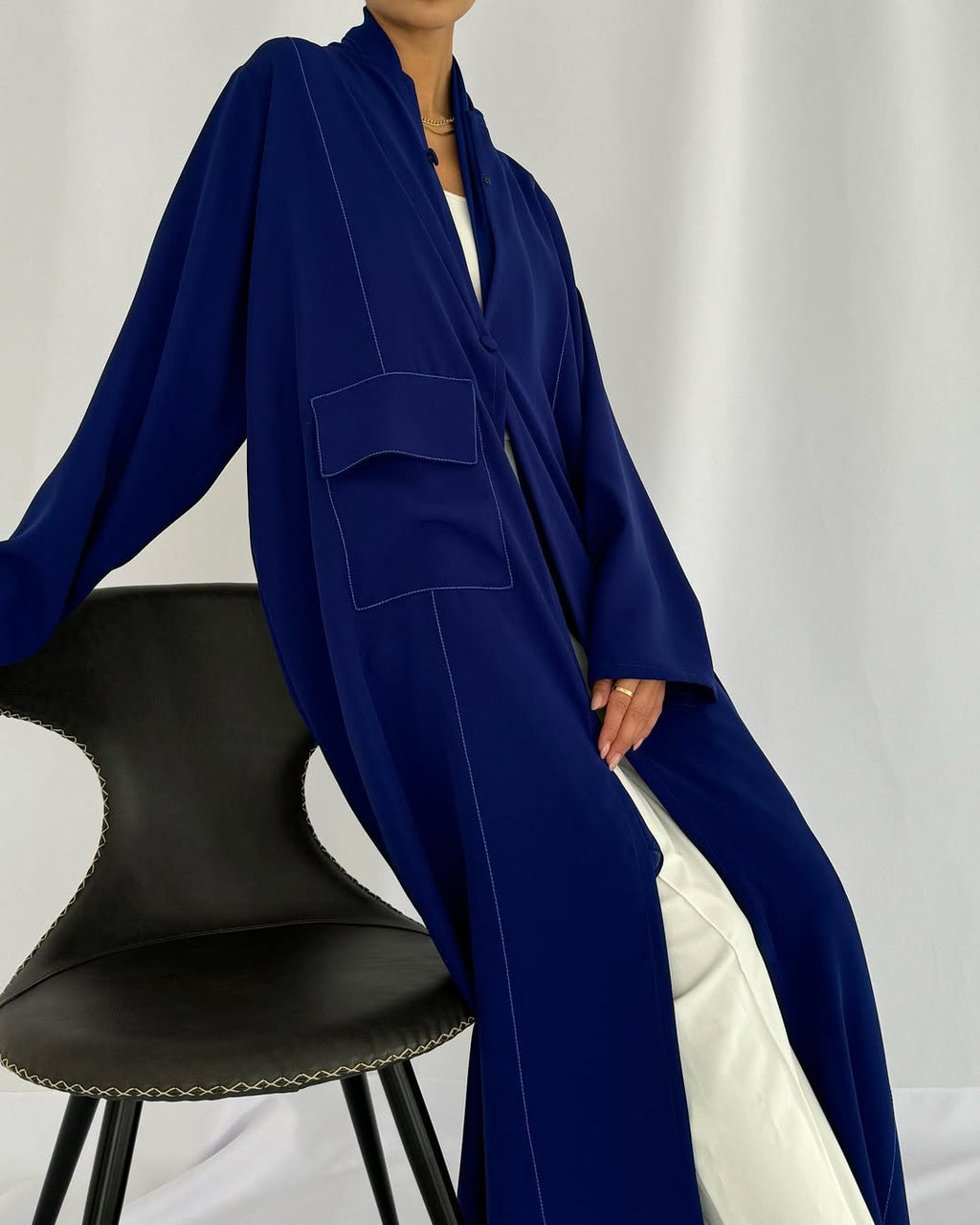 Blazer cut abaya in crepe - Royal Blue
