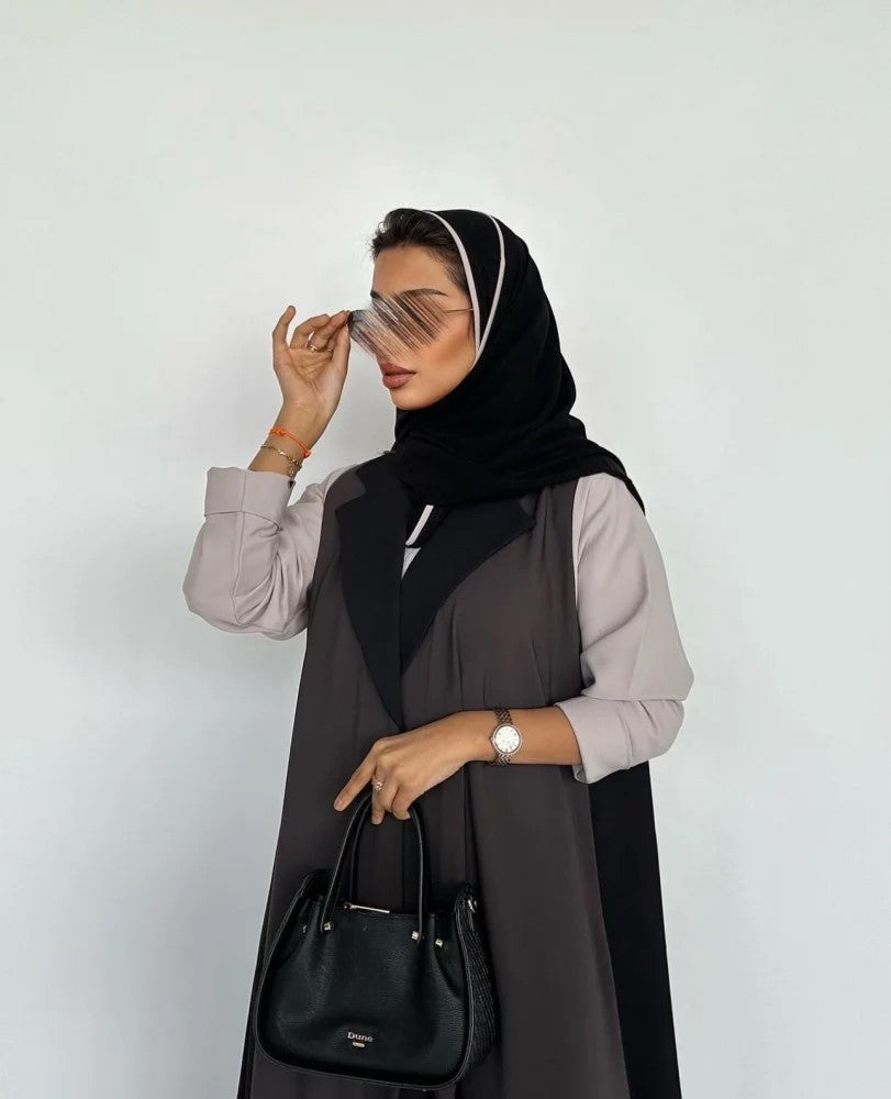 Contrast Panel Abaya Brown and black with shaila