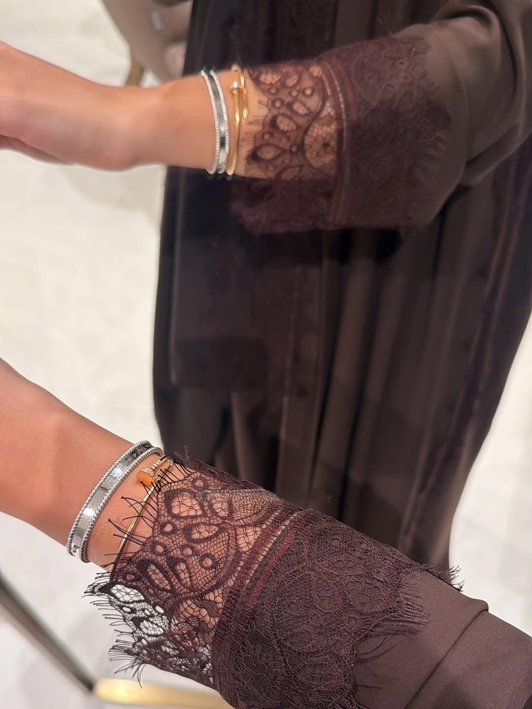 Abaya with Lace details Brown