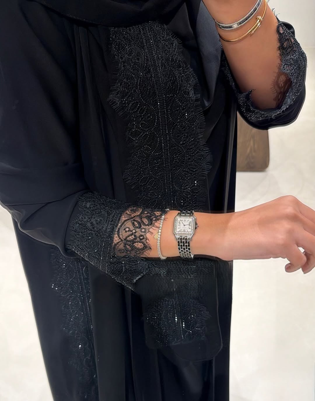 Abaya with Lace details BLACK