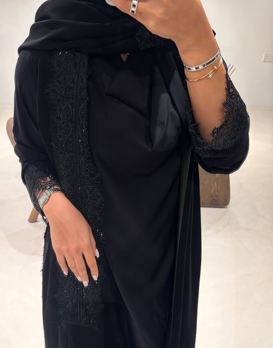 Abaya with Lace details BLACK