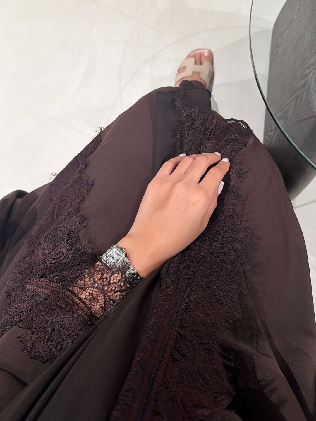 Abaya with Lace details Brown
