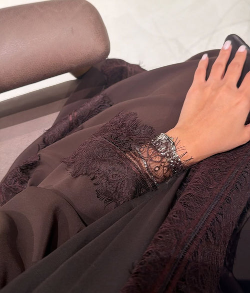 Abaya with Lace details Brown