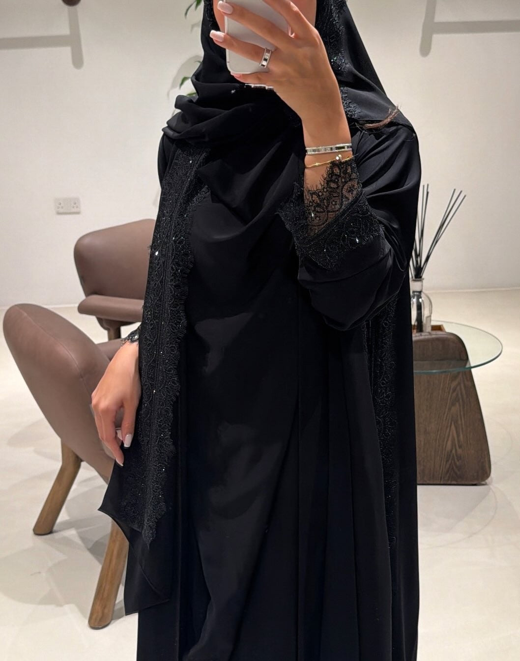 Abaya with Lace details BLACK