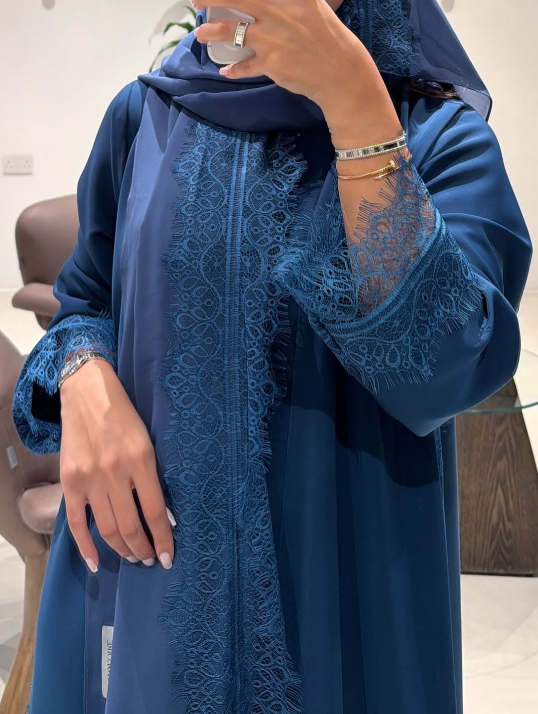 Abaya with Lace details Teal