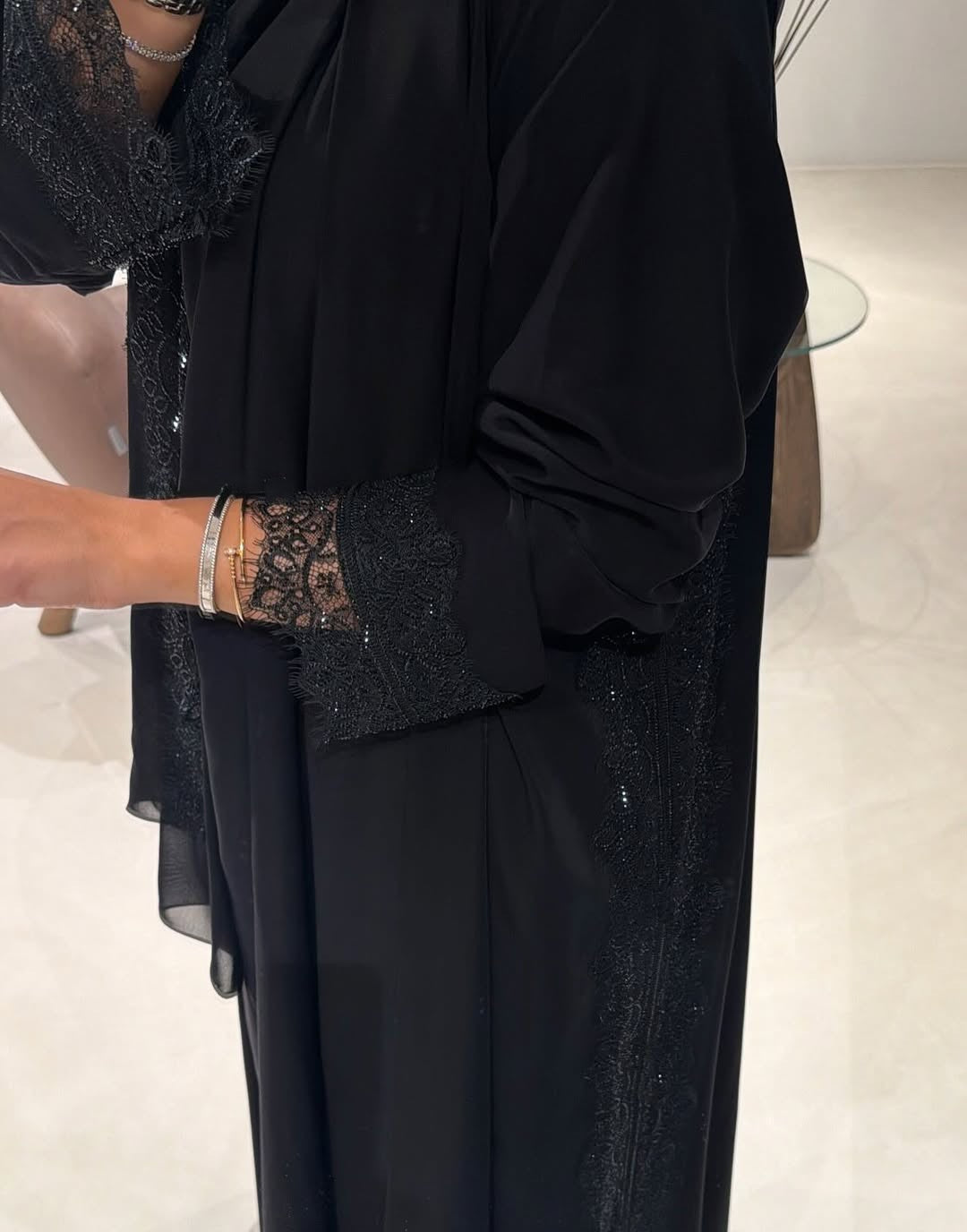 Abaya with Lace details BLACK