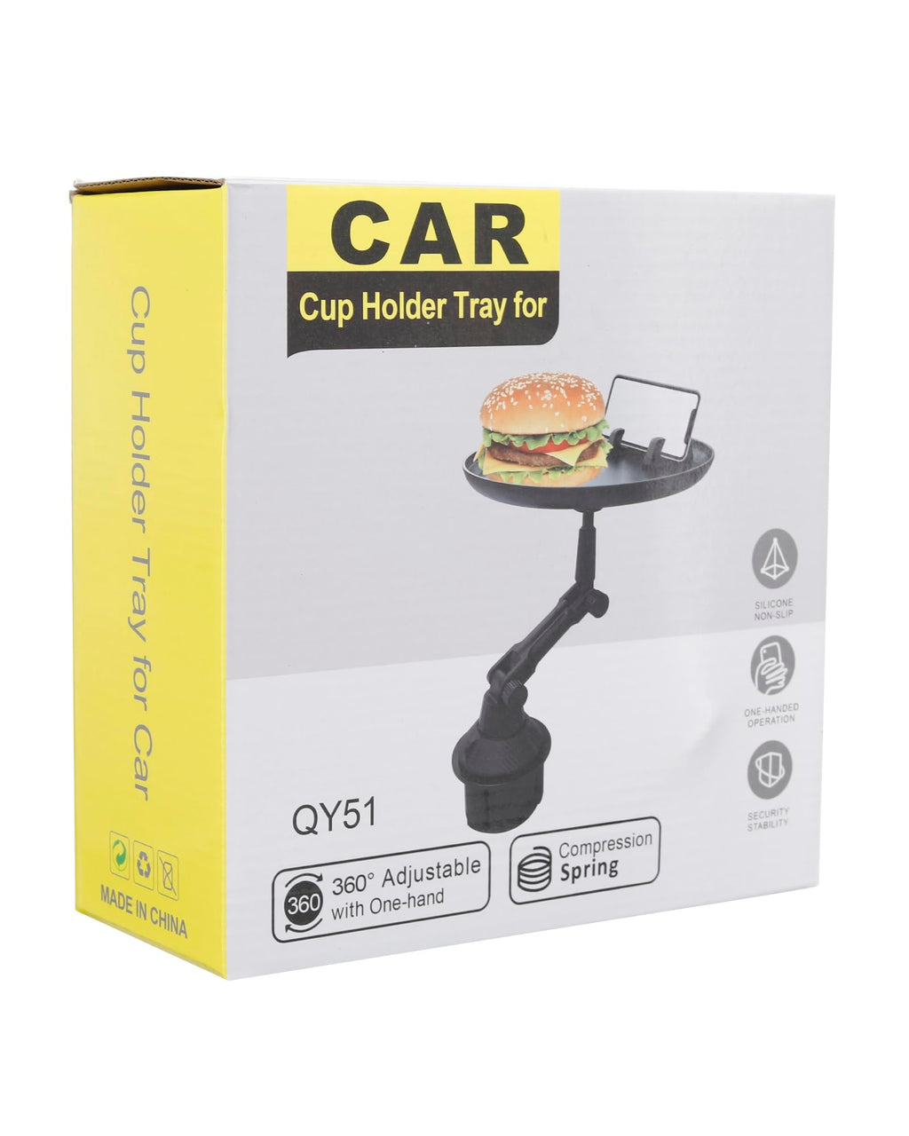 QY51 360° Adjustable Car Cup Holder Tray - Multipurpose Food Table & Phone Mount for Car Interior