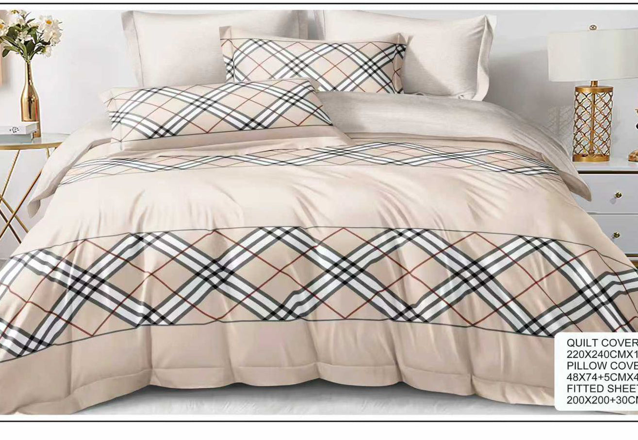 Beige Classic Tartan Check Cotton Bedsheet Set – 6 Piece