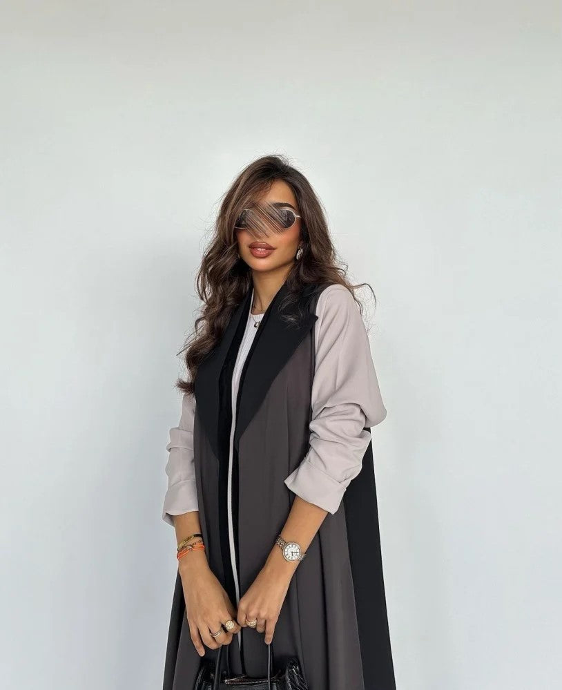 Contrast Panel Abaya Brown and black with shaila