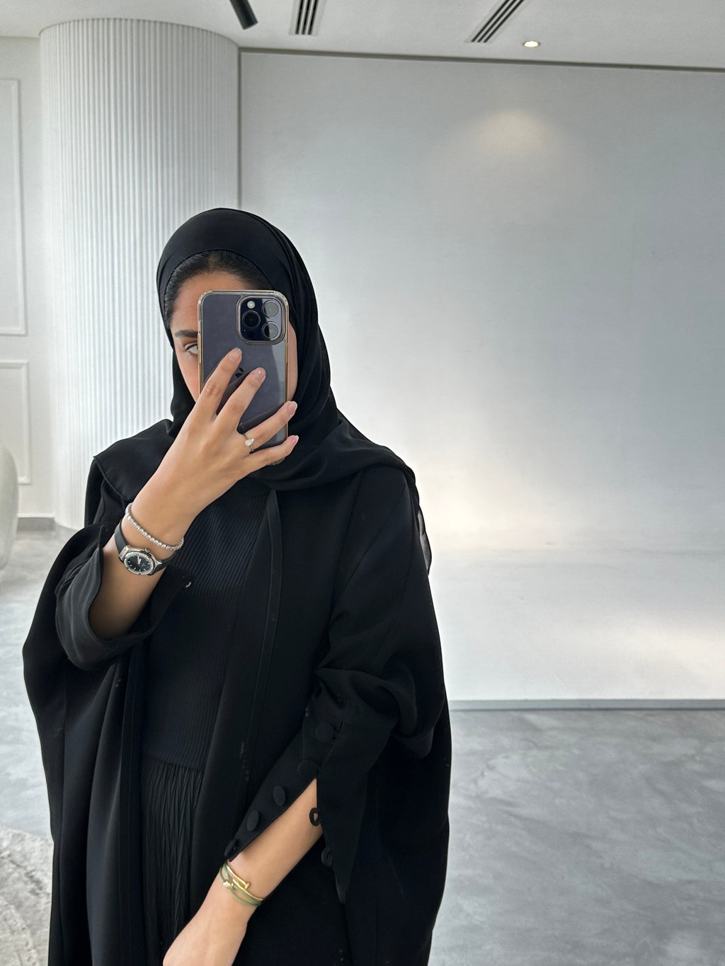 Black buttons classic Abaya