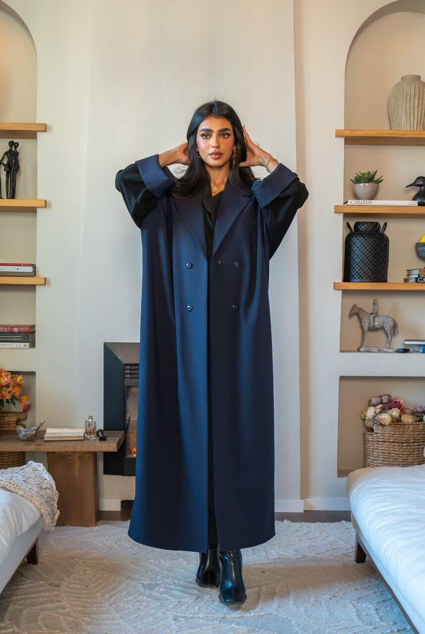 Black and navy crepe blazer abaya