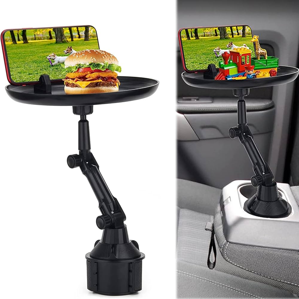 QY51 360° Adjustable Car Cup Holder Tray - Multipurpose Food Table & Phone Mount for Car Interior