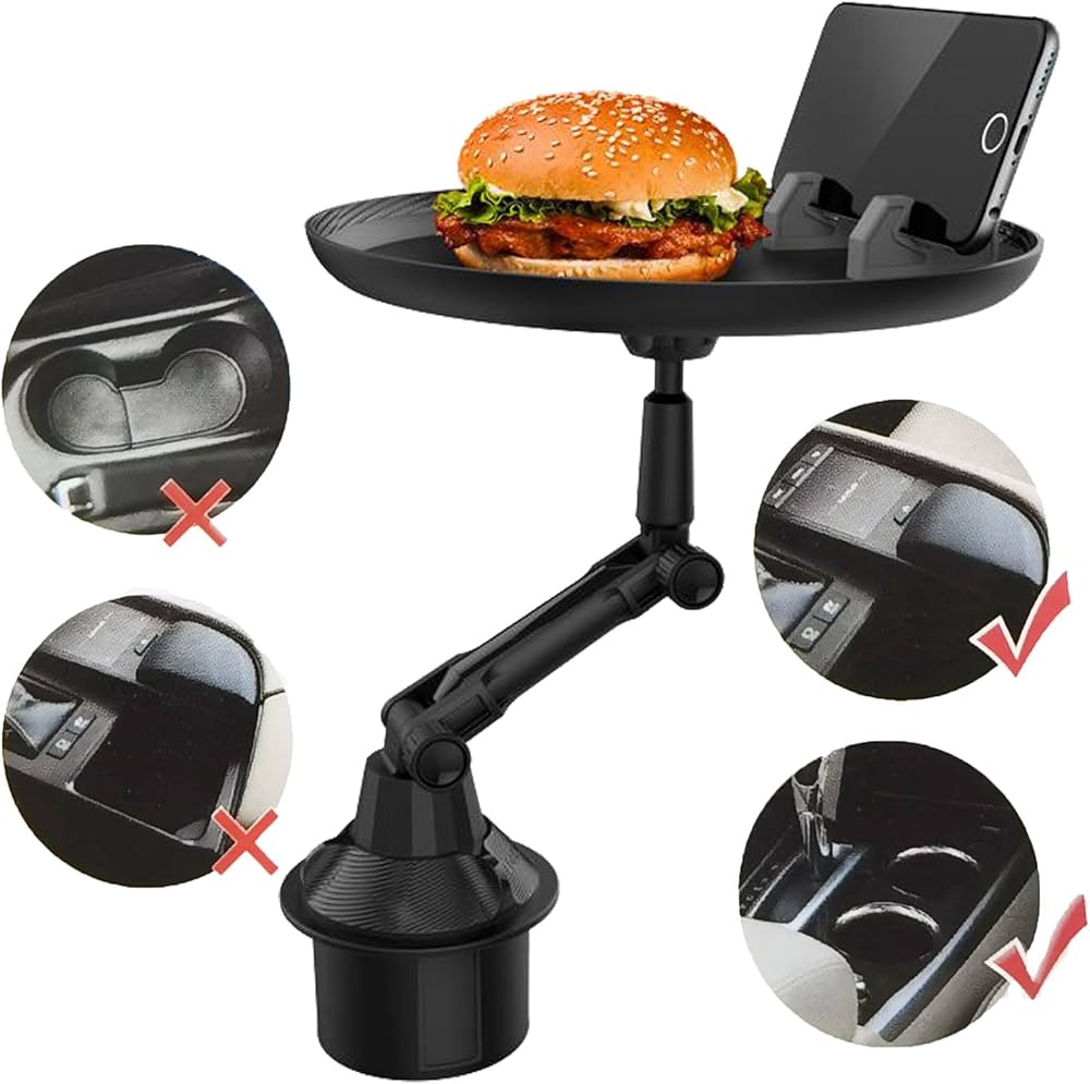 QY51 360° Adjustable Car Cup Holder Tray - Multipurpose Food Table & Phone Mount for Car Interior