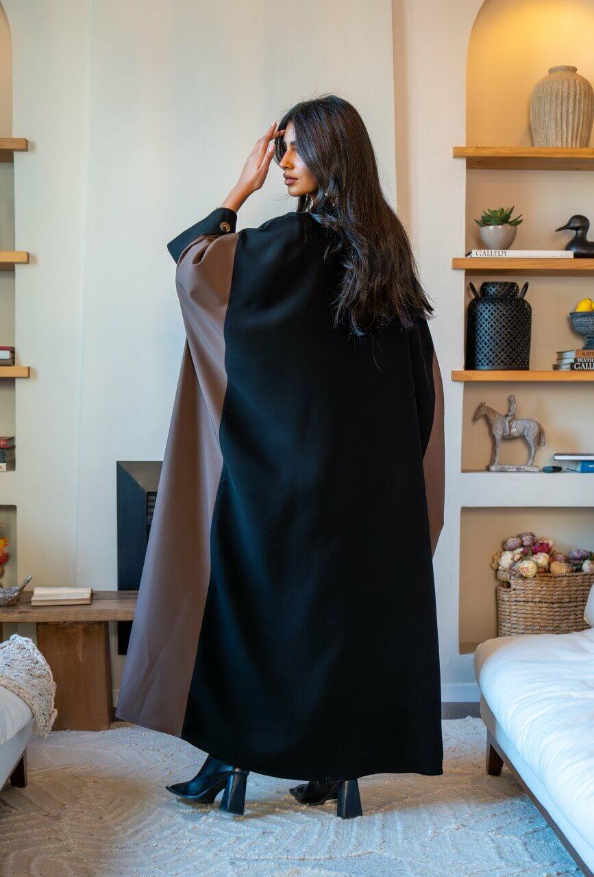 Black and brown crepe blazer abaya
