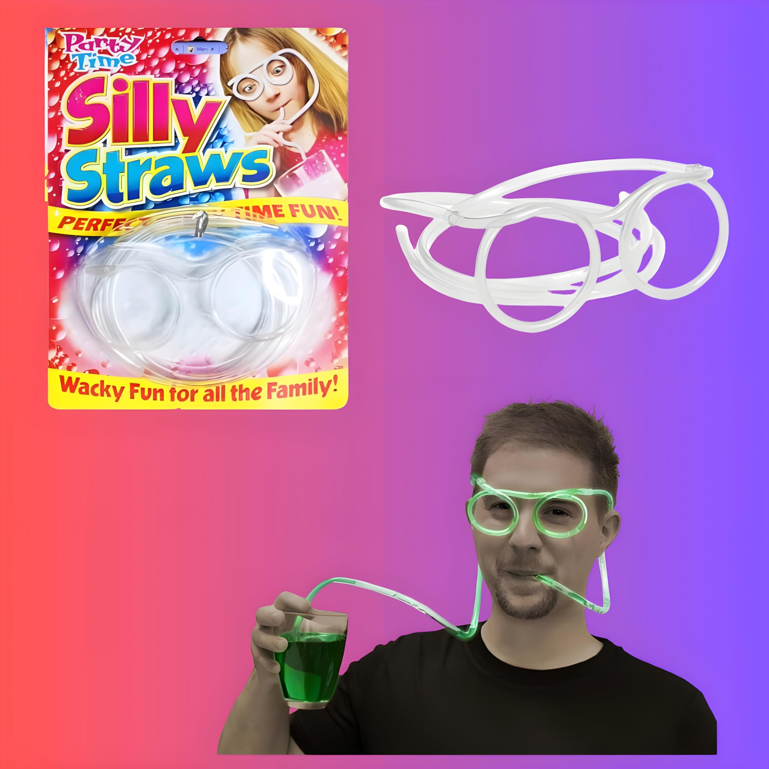 Party Time Silly Straws – Fun Wearable Eyeglasses Drinking Straw for Kids & Parties