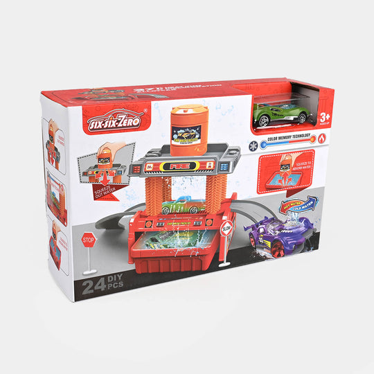 SIX-SIX-ZERO DIY Color Changing Car Wash Playset - 24 Pieces Educational Toy with Water Spray & Color Memory Technology for Kids