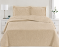 Luxury Ivory Cream Bedspread Set - Elegant Leaf Embossed Quilted Quilt