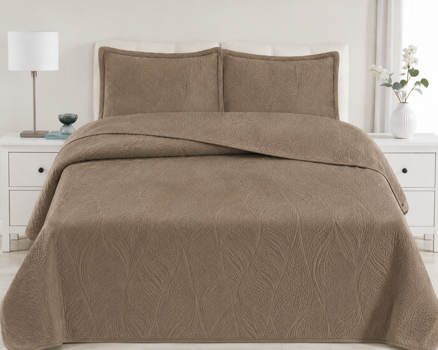 Premium Rich Taupe Brown Bedspread Set - Luxury Quilted Coverlet