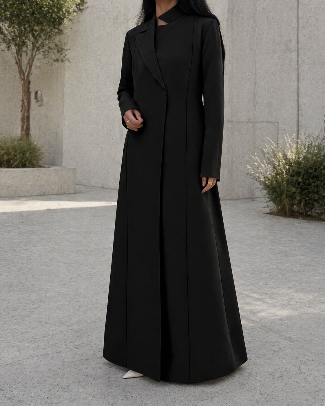 Black Structured Coat Style Abaya with Shaila