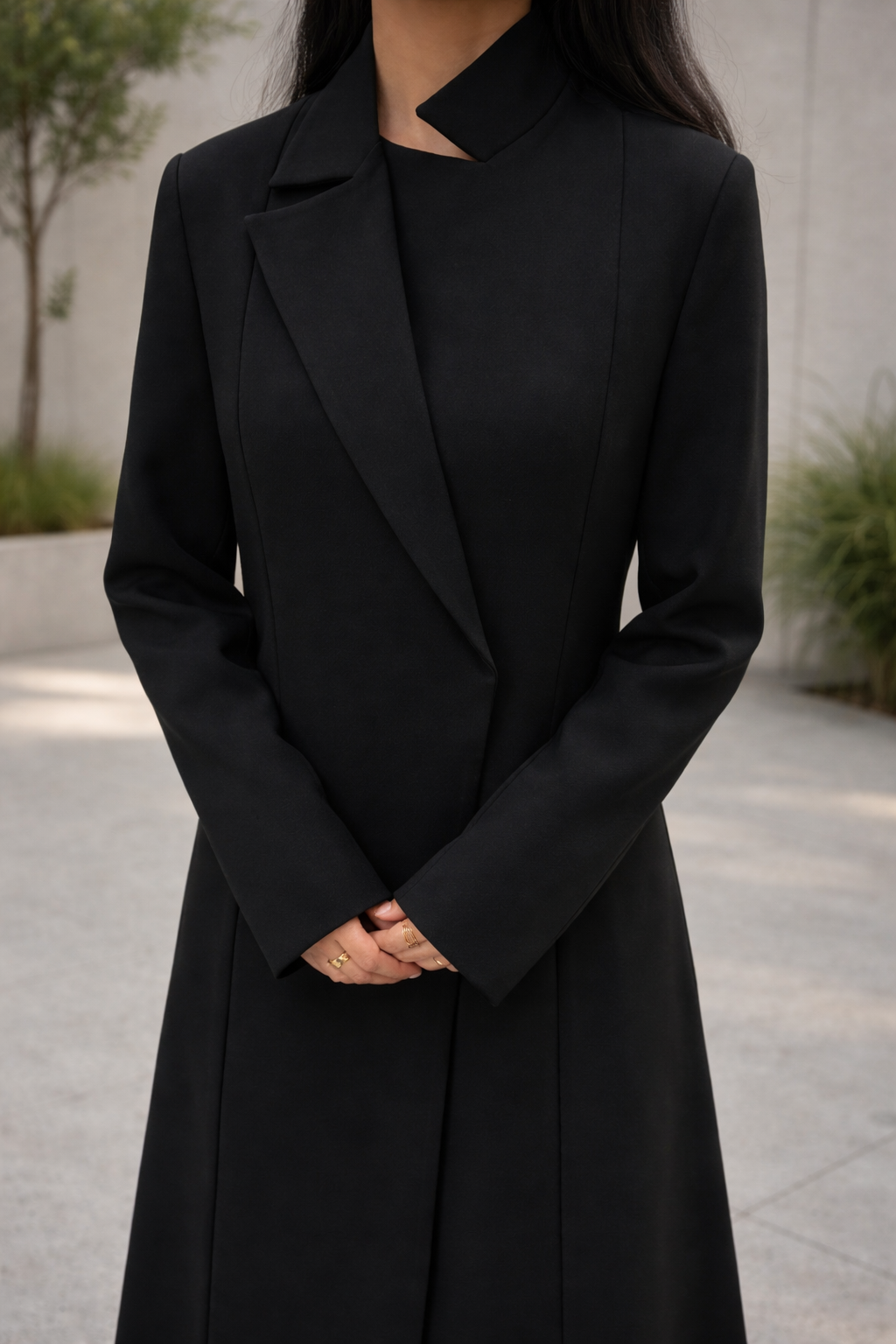 Black Structured Coat Style Abaya with Shaila