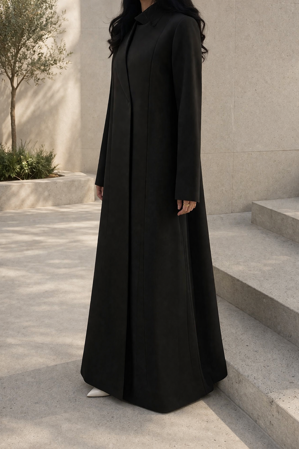 Black Structured Coat Style Abaya with Shaila