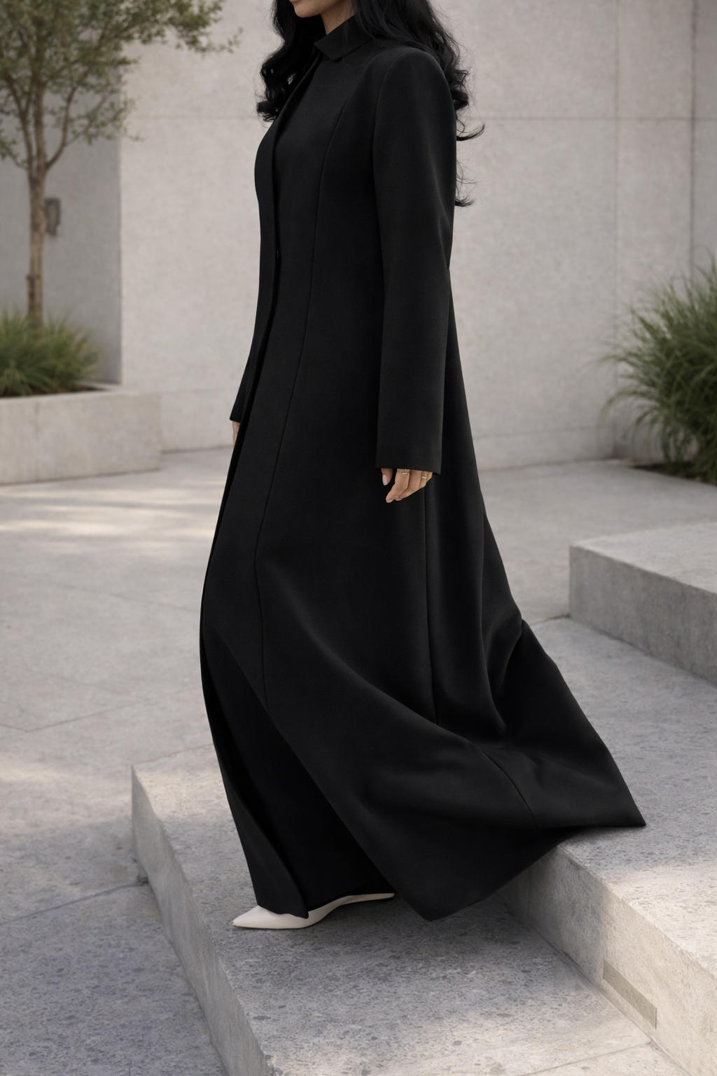 Black Structured Coat Style Abaya with Shaila