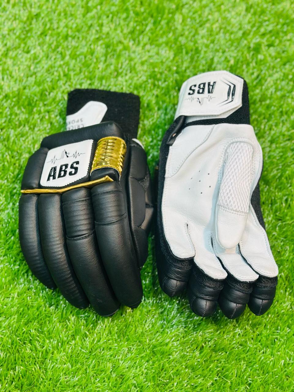ABS B.PRO Black White Gold Edition Cricket Batting Gloves – Left Hand & Right Hand Batsman | International Player Quality