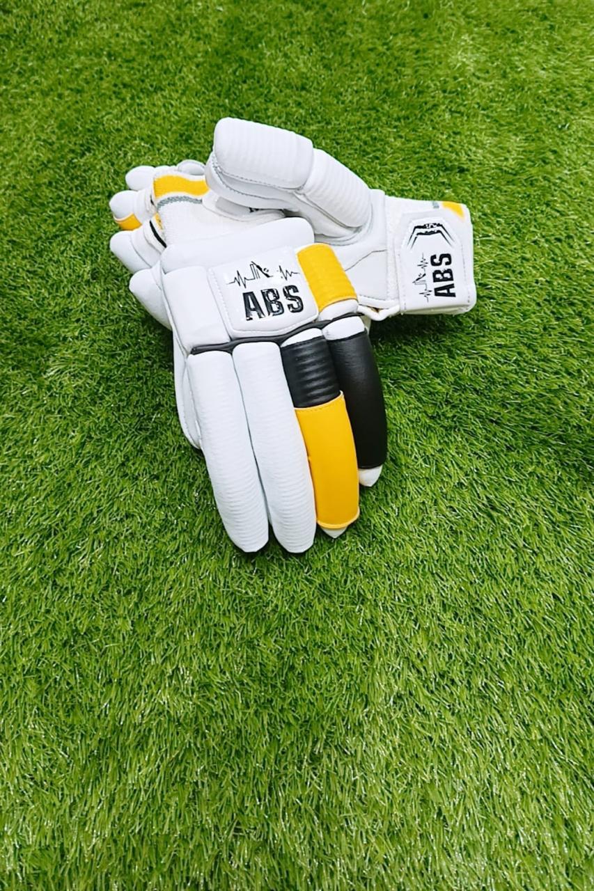 ABS B.PRO White Yellow Edition Cricket Batting Gloves – Left Hand & Right Hand Batsman | International Player Quality