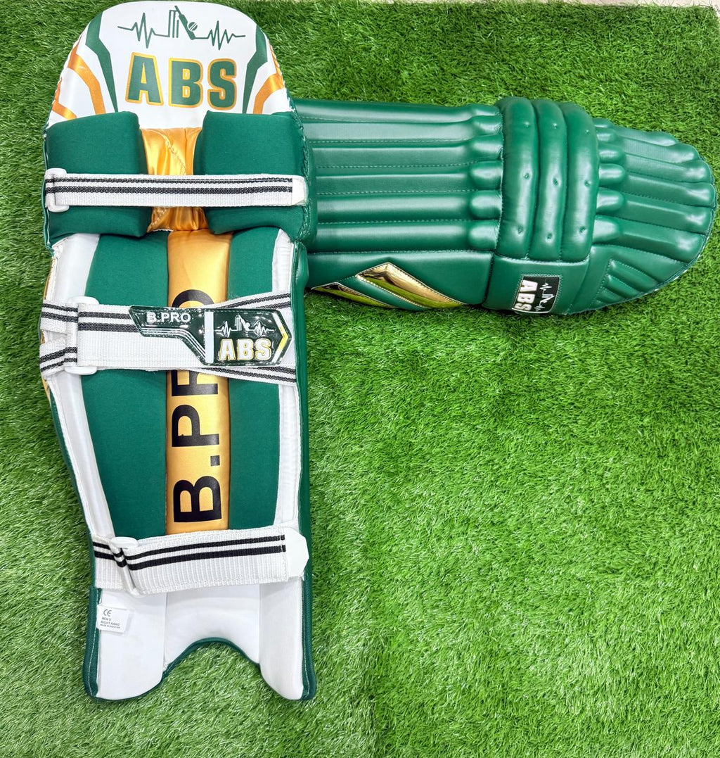 ABS B.PRO Green Gold Edition Batting Pads – International Player Quality | ICC Standard Safety – Emerald Green Design