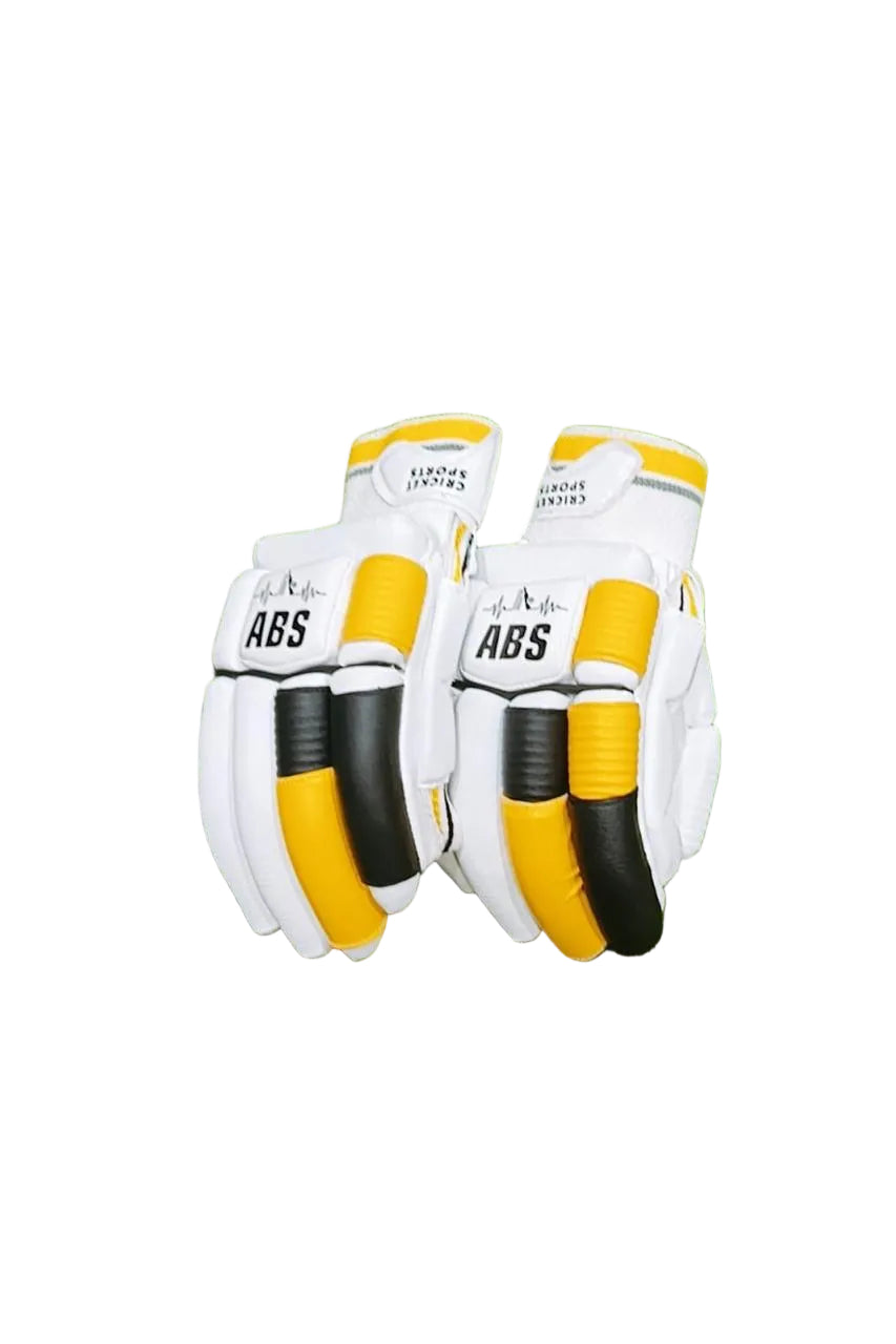 ABS B.PRO White Yellow Edition Cricket Batting Gloves – Left Hand & Right Hand Batsman | International Player Quality