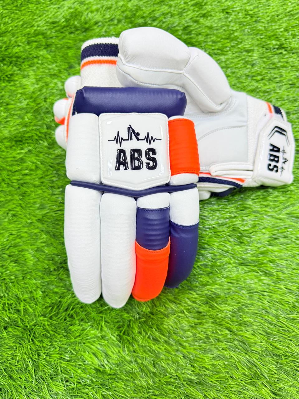 ABS B.PRO White Navy Orange Edition Cricket Batting Gloves – Left Hand & Right Hand Batsman | International Player Quality