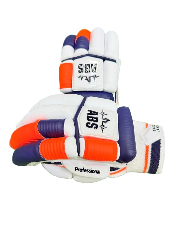 ABS B.PRO White Navy Orange Edition Cricket Batting Gloves – Left Hand & Right Hand Batsman | International Player Quality