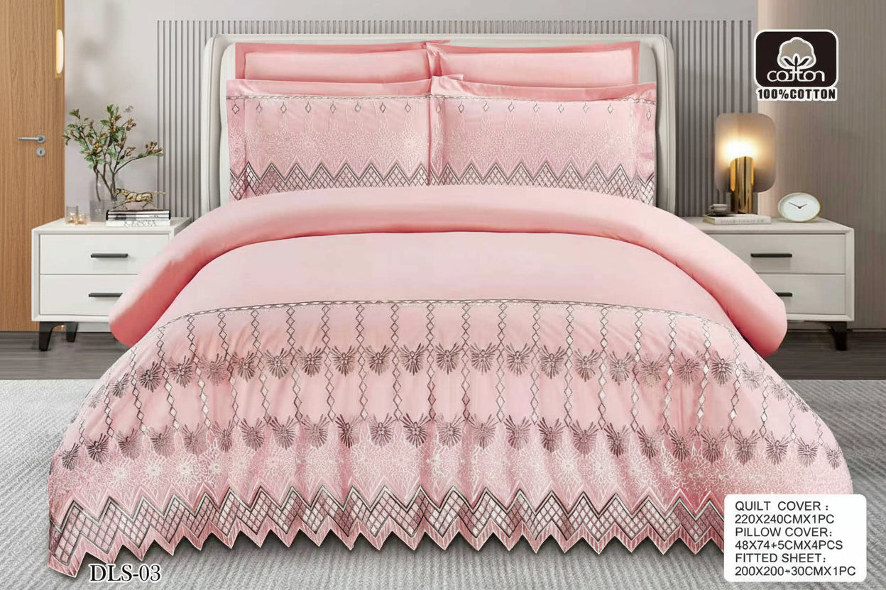 Luxury Bedding with Fitted Sheet & 4 Pillowcases (Multiple Designs/Variants) 6-Piece Super King Size Quilt Cover Set –