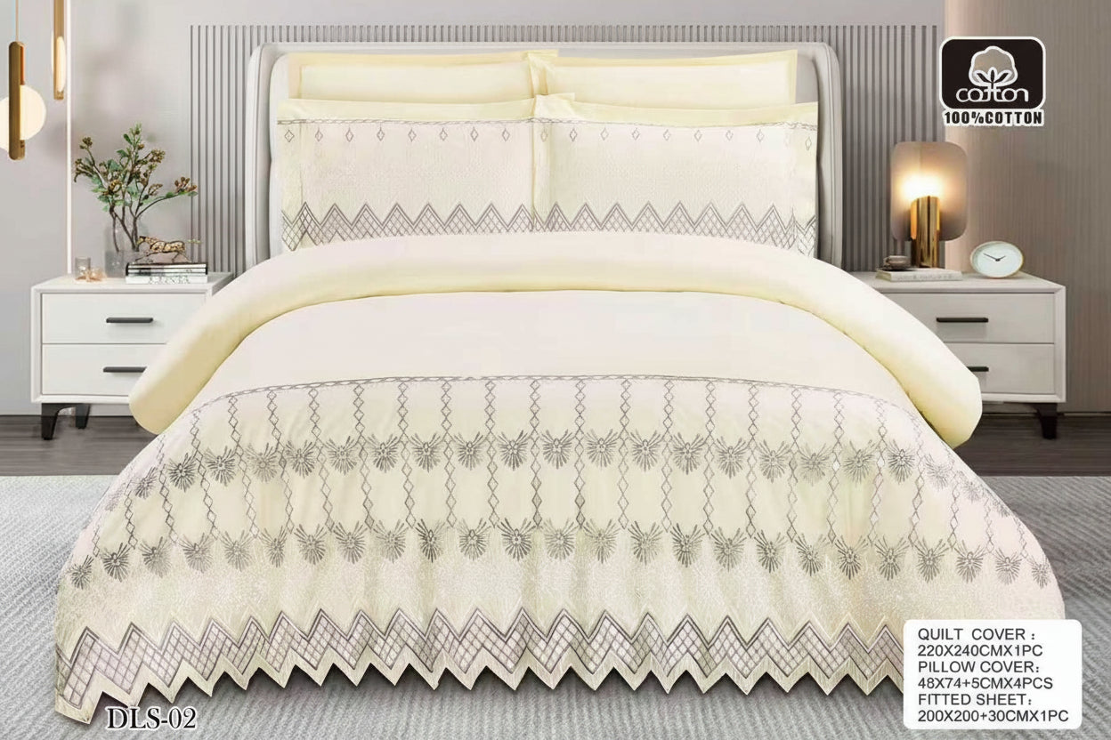 Luxury Bedding with Fitted Sheet & 4 Pillowcases (Multiple Designs/Variants) 6-Piece Super King Size Quilt Cover Set –