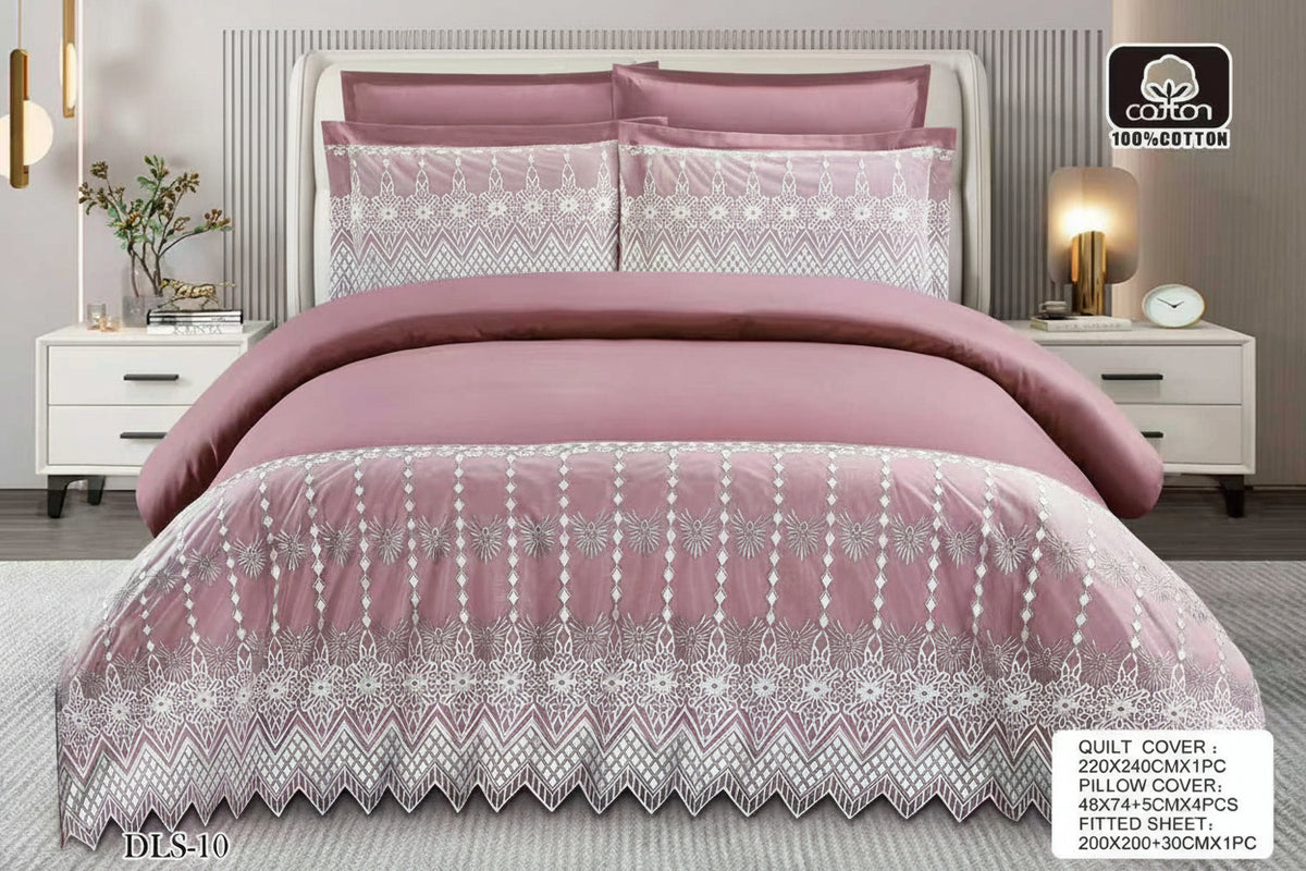 Luxury Bedding with Fitted Sheet & 4 Pillowcases (Multiple Designs/Variants) 6-Piece Super King Size Quilt Cover Set –