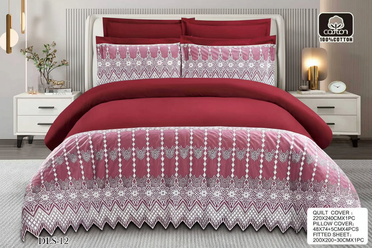 Luxury Bedding with Fitted Sheet & 4 Pillowcases (Multiple Designs/Variants) 6-Piece Super King Size Quilt Cover Set –