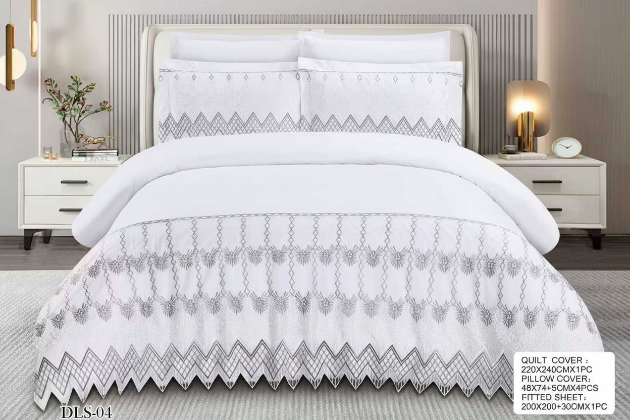 Luxury Bedding with Fitted Sheet & 4 Pillowcases (Multiple Designs/Variants) 6-Piece Super King Size Quilt Cover Set –