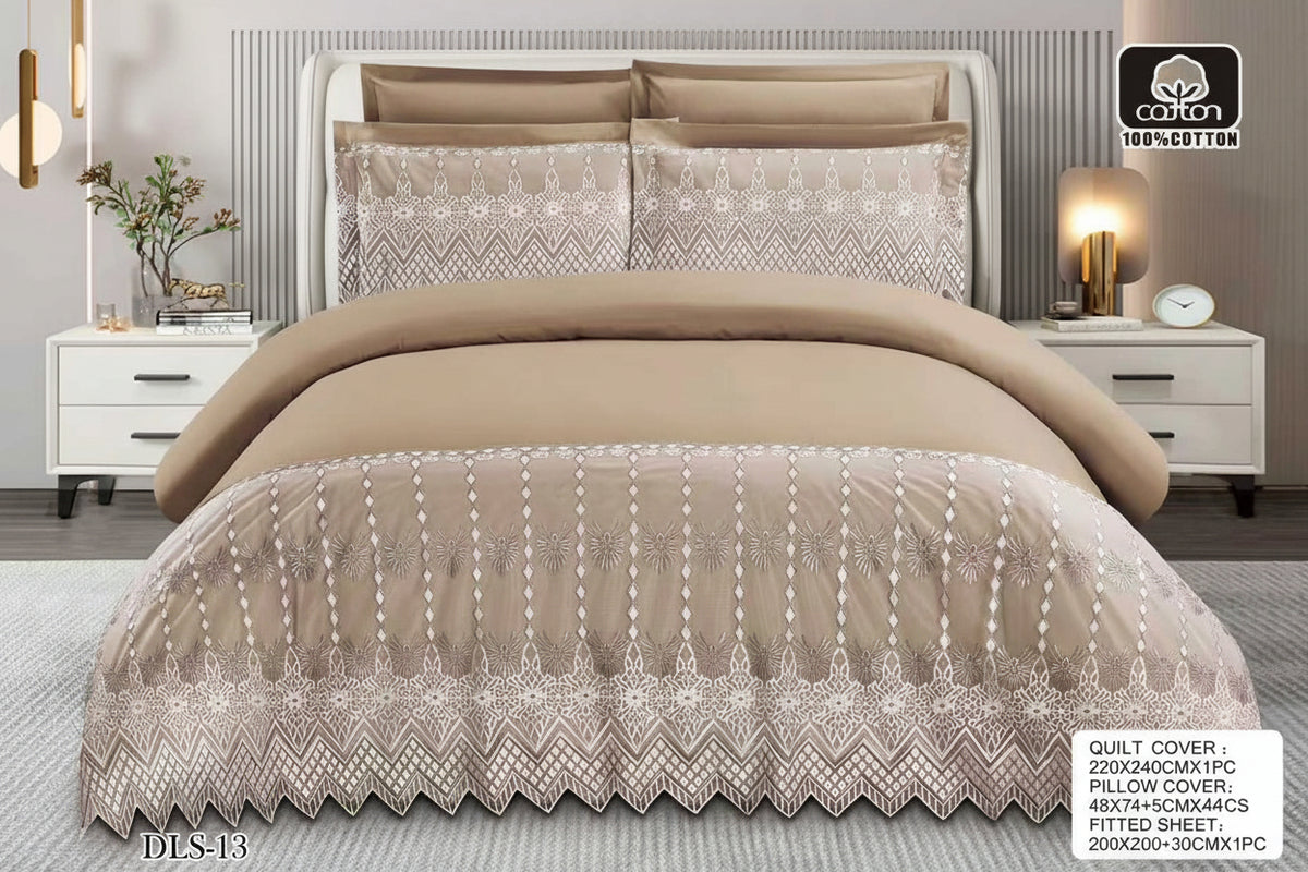 Luxury Bedding with Fitted Sheet & 4 Pillowcases (Multiple Designs/Variants) 6-Piece Super King Size Quilt Cover Set –