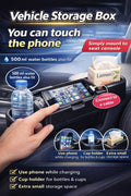 Car Seat Console Storage Box with Phone Holder, Charging Cable Slot & Cup Holder - Fits 500ml Bottles