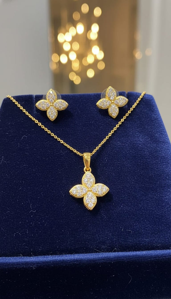 CZ Flower Necklace & Earrings Set for Women | Sparkling Floral Jewelry