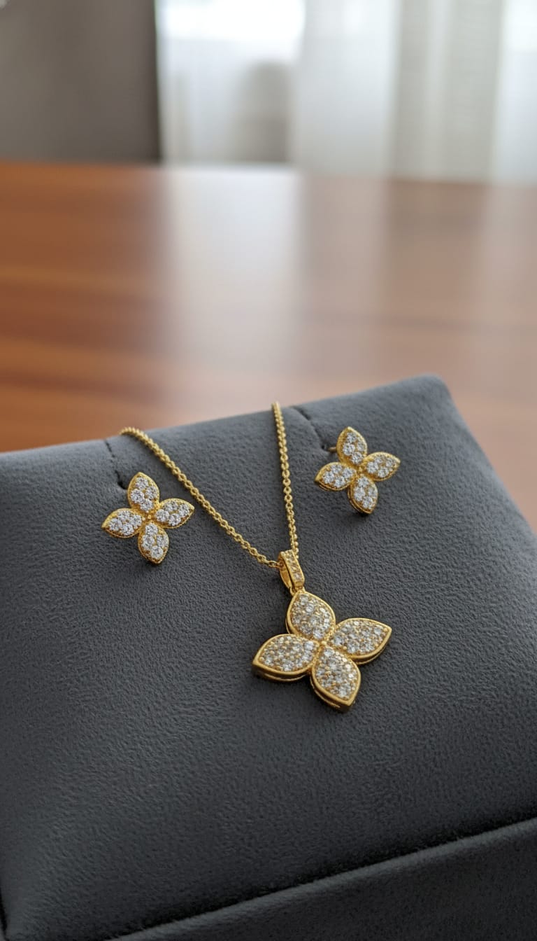 CZ Flower Necklace & Earrings Set for Women | Sparkling Floral Jewelry