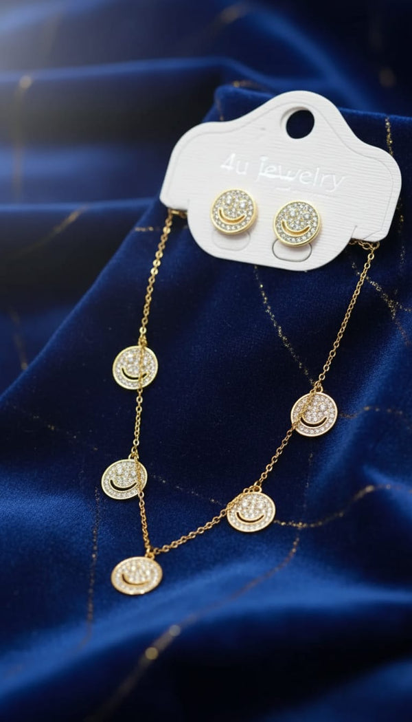 Smiley Face Necklace & Earrings Set for Women | Sparkling 4u Jewelry