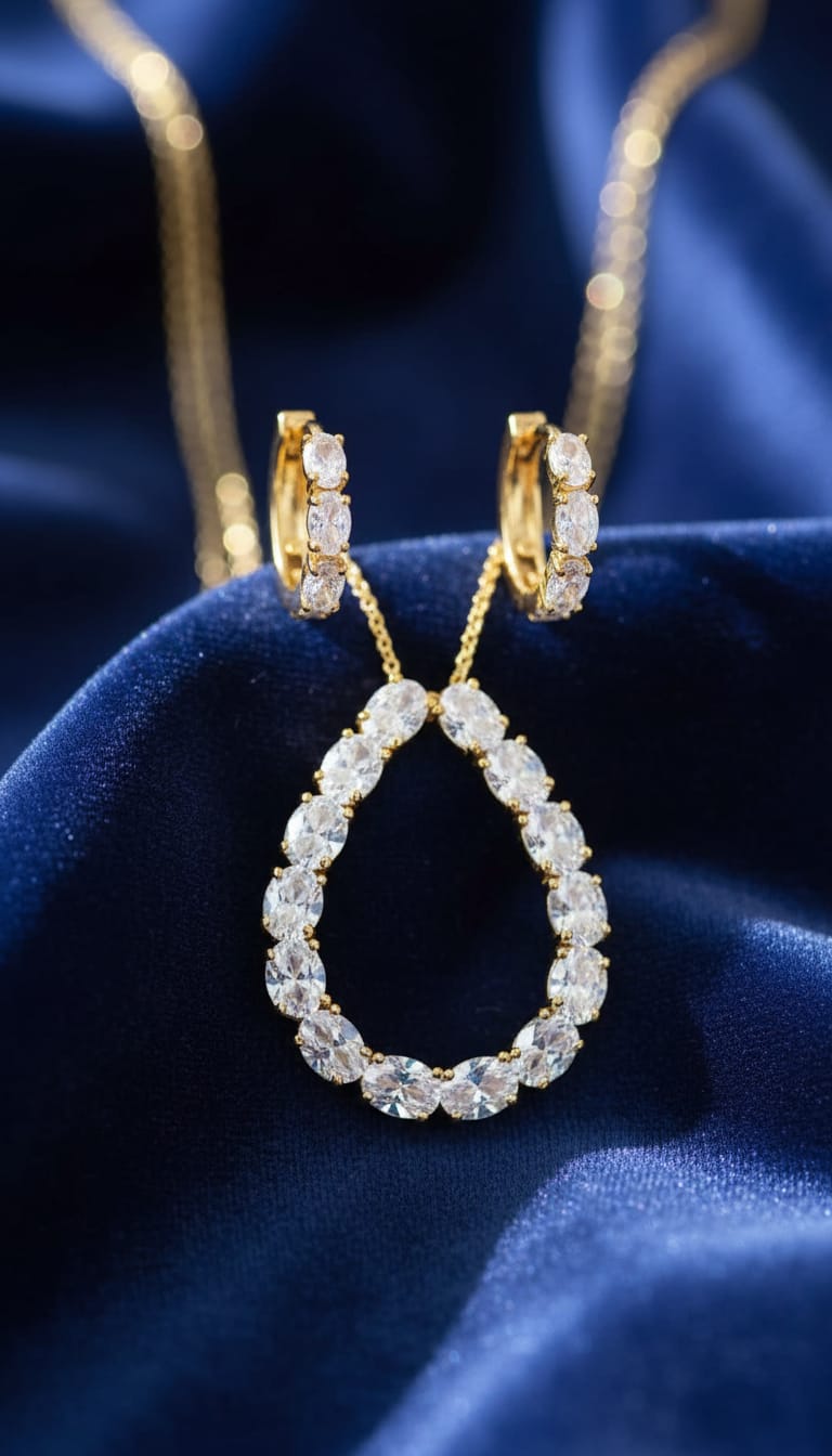 Teardrop Hoop Necklace & Earrings Set for Women | Sparkling Oval Jewelry
