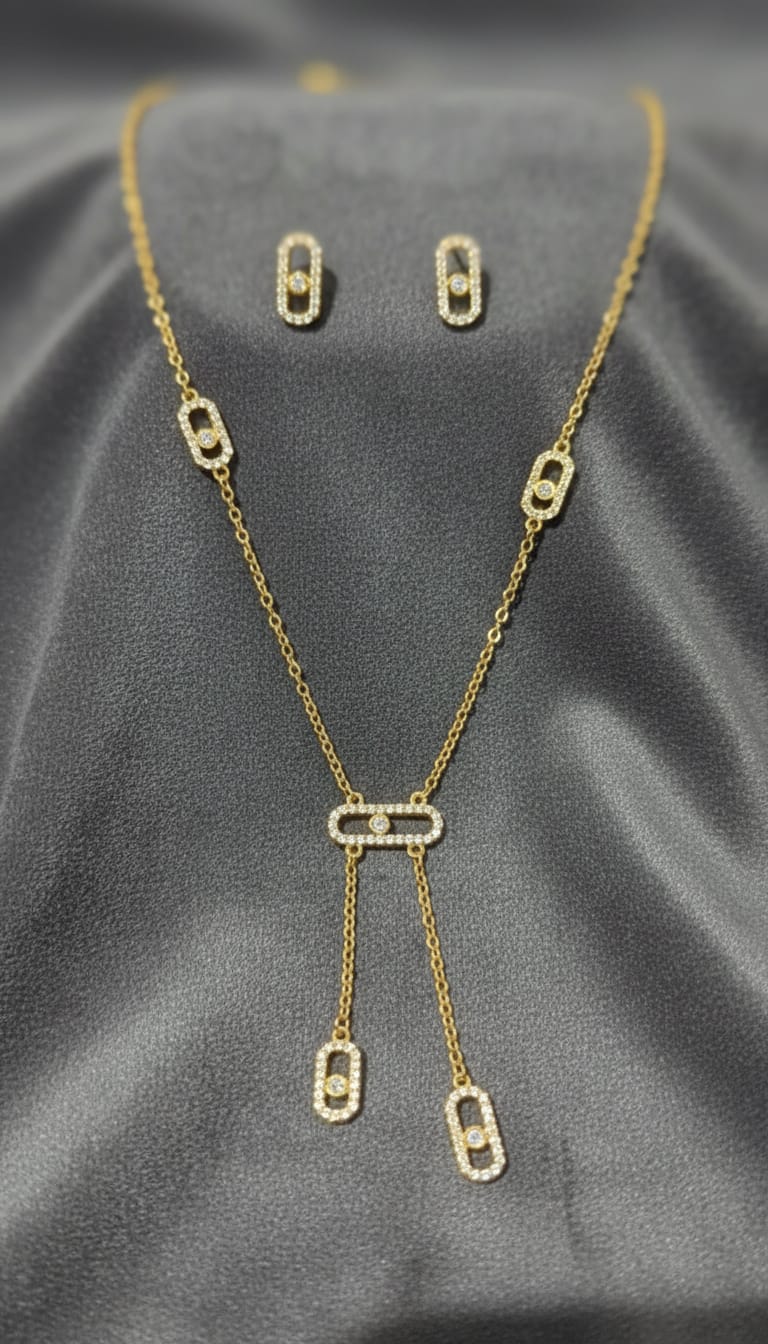 Rectangle Link Y-Drop Necklace & Earrings Set for Women | Sparkling Jewelry