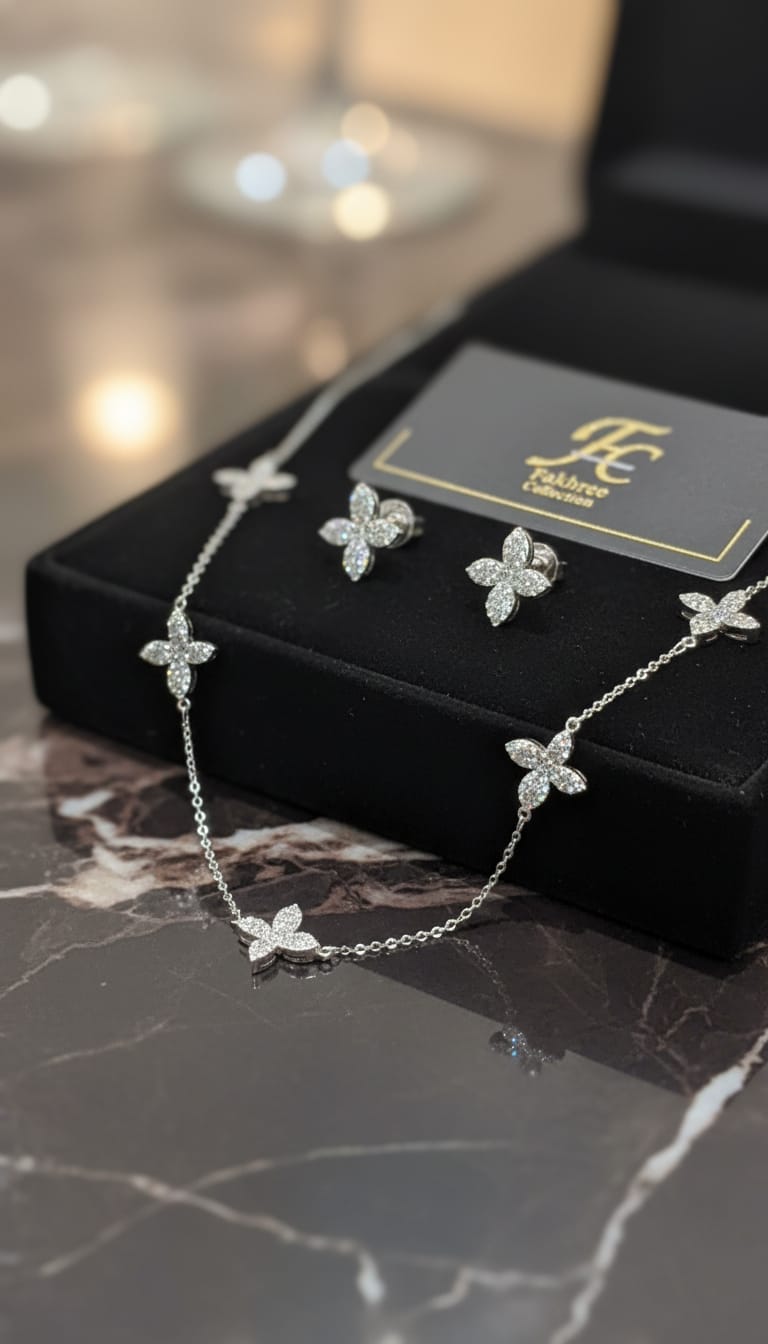 Flower Station Necklace & Earrings Set for Women | Sparkling Fakhree Collection Jewelry