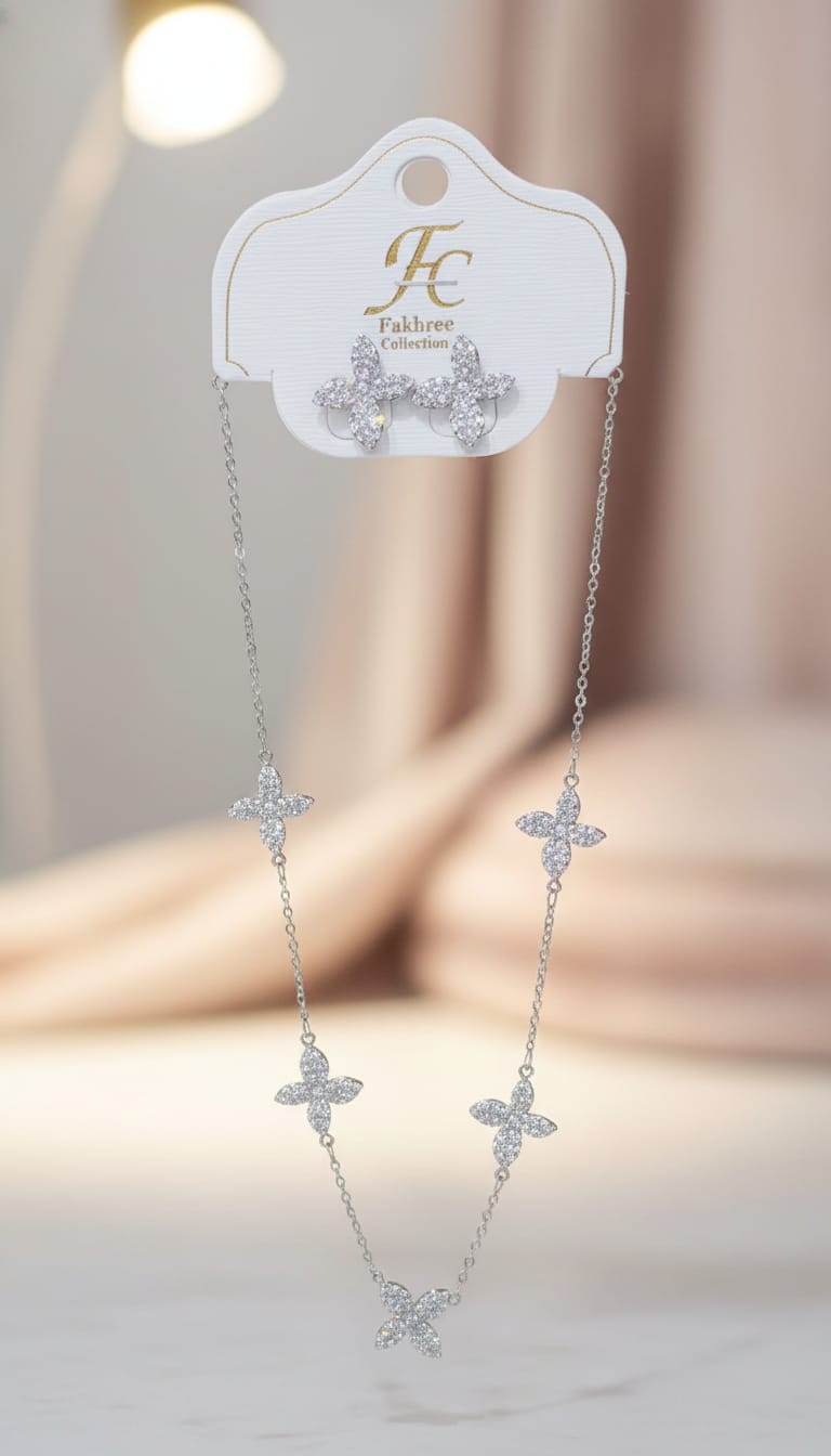 Flower Station Necklace & Earrings Set for Women | Sparkling Fakhree Collection Jewelry