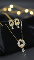 Floral Wreath Teardrop Pendant Necklace & Earrings Set for Women | Sparkling Jewelry