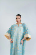 Sky Blue Floral Printed Premium Crepe Kaftan | Elegant Wide Sleeve Caftan | SKU: J6122